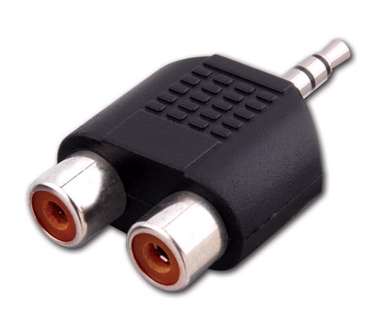 Adaptador de 2 plugs RCA a jack 3,5 mm, estéreo