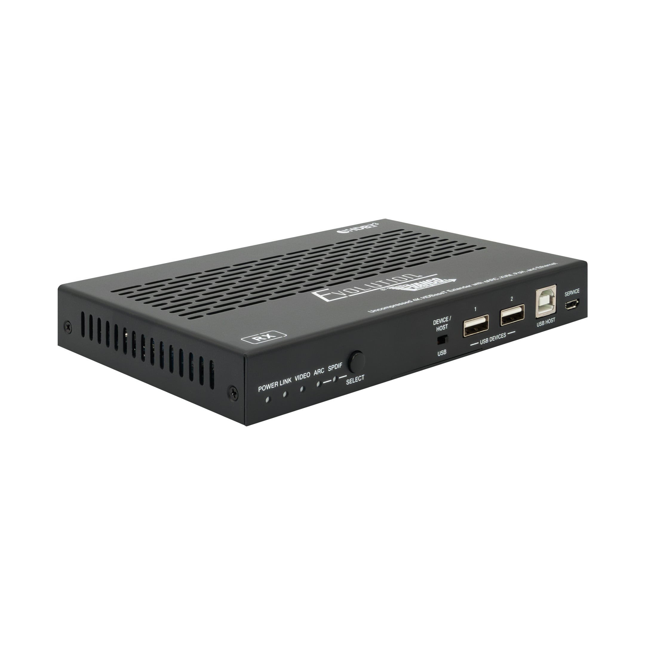EVEXHDB3-RX-front-angle Uncompressed 4k Hdbaset Extender With Earc, Kvm, Poh, And Ethernet - RX Front Angle