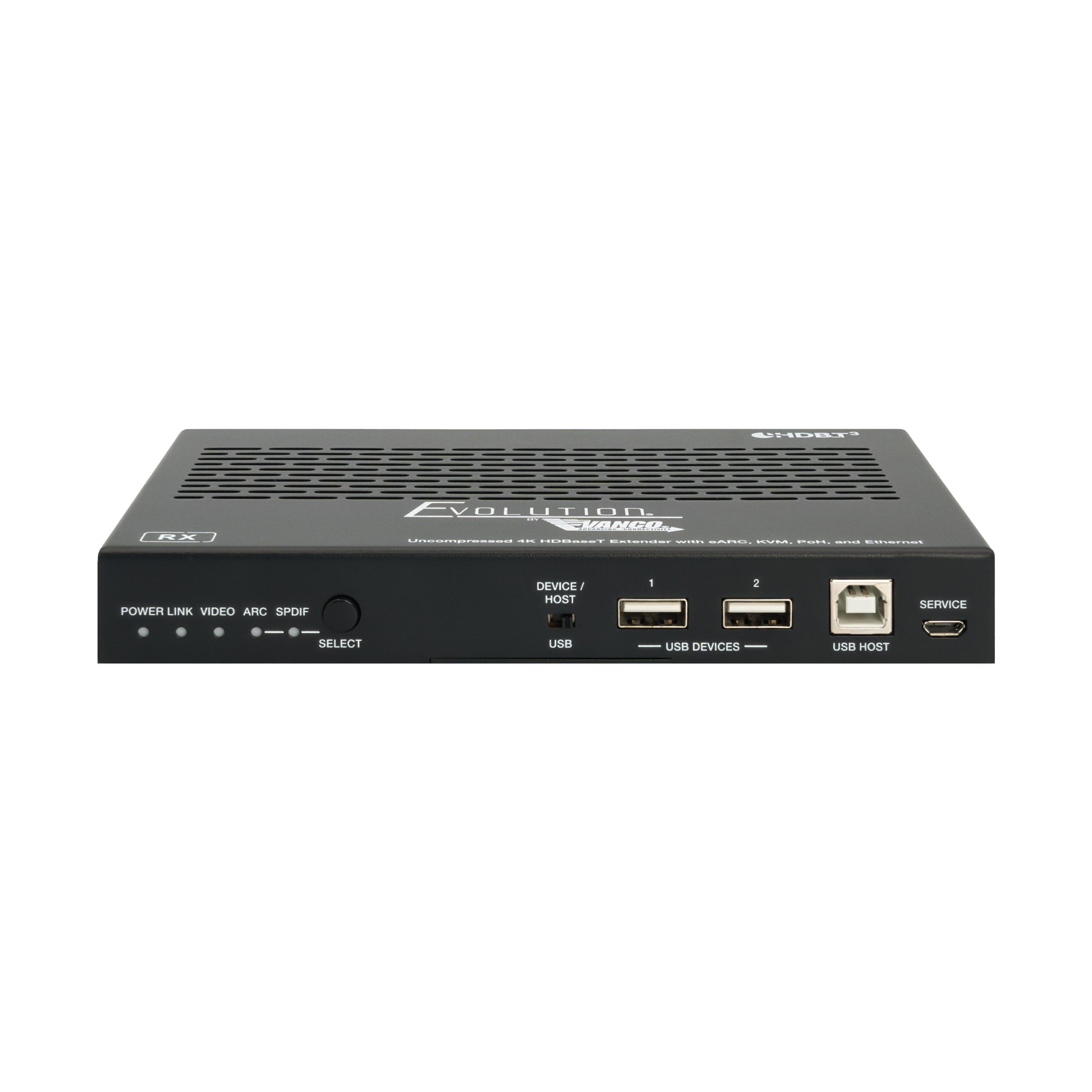 EVEXHDB3-RX-front-straight Uncompressed 4k Hdbaset Extender With Earc, Kvm, Poh, And Ethernet - RX Front Straight