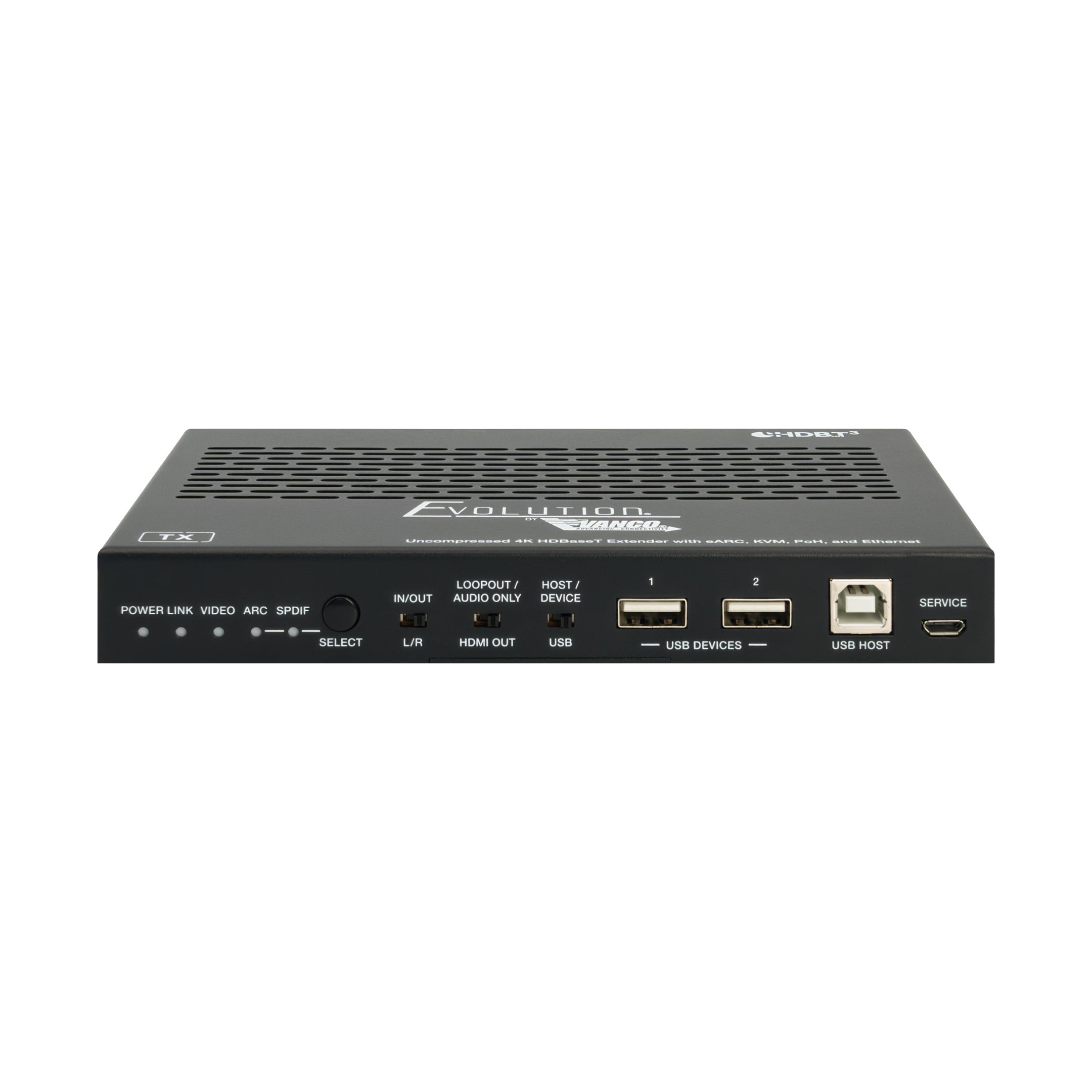 EVEXHDB3-TX-front-straight Uncompressed 4k Hdbaset Extender With Earc, Kvm, Poh, And Ethernet - TX Front Straight