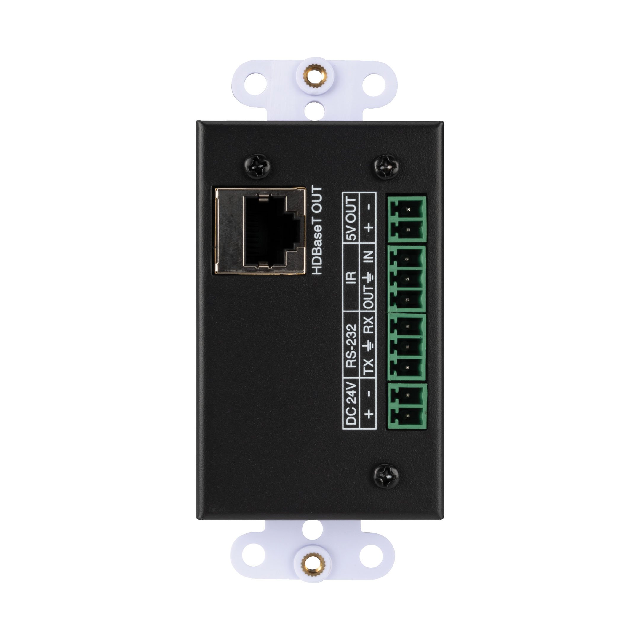 Back of the wall-plate transmitter for the Evolution by Vanco EVWP3000 HDBaseT Extender Set with Wall-Plate Transmitter.
