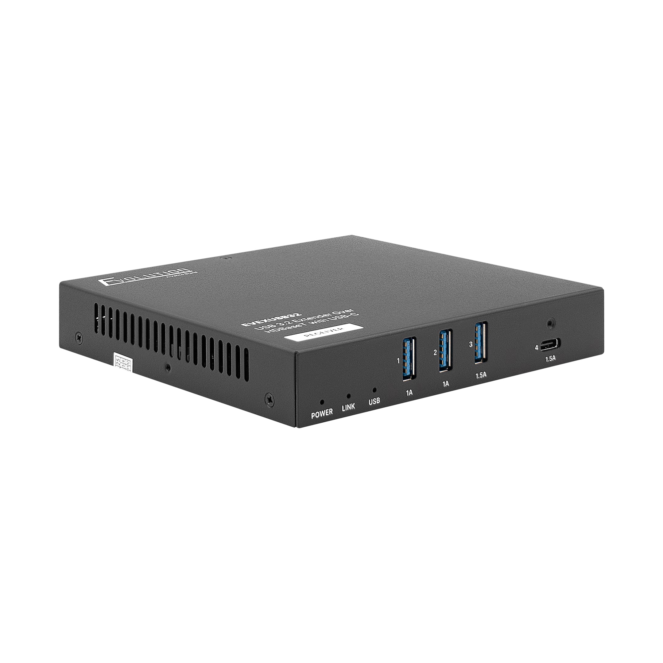 Front angle of the receiver for the Evolution by Vanco EVEXUSB32 USB 3.2 Extender Over HDBaseT with USB-C