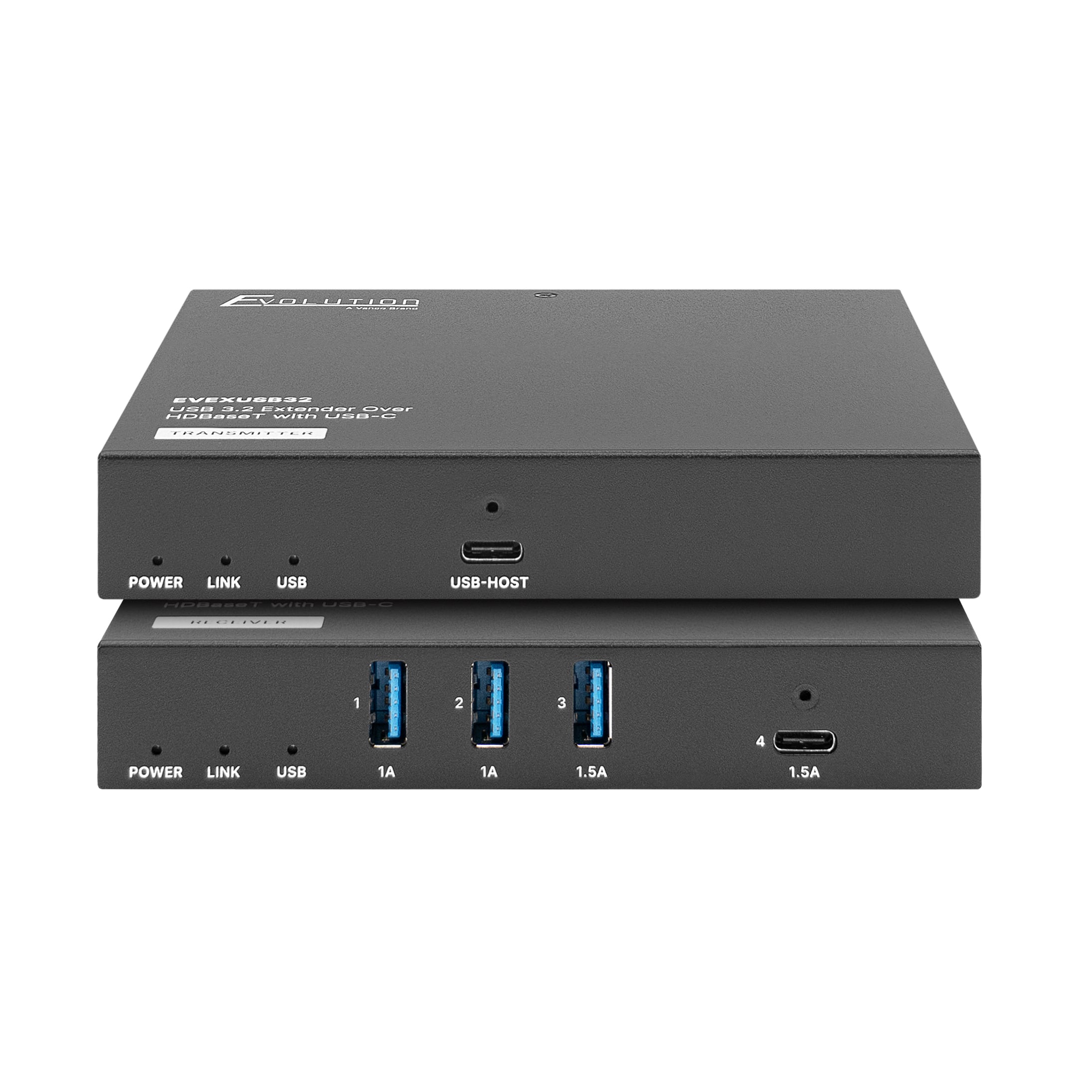 Hero shot of the Evolution by Vanco EVEXUSB32 USB 3.2 Extender Over HDBaseT with USB-C.