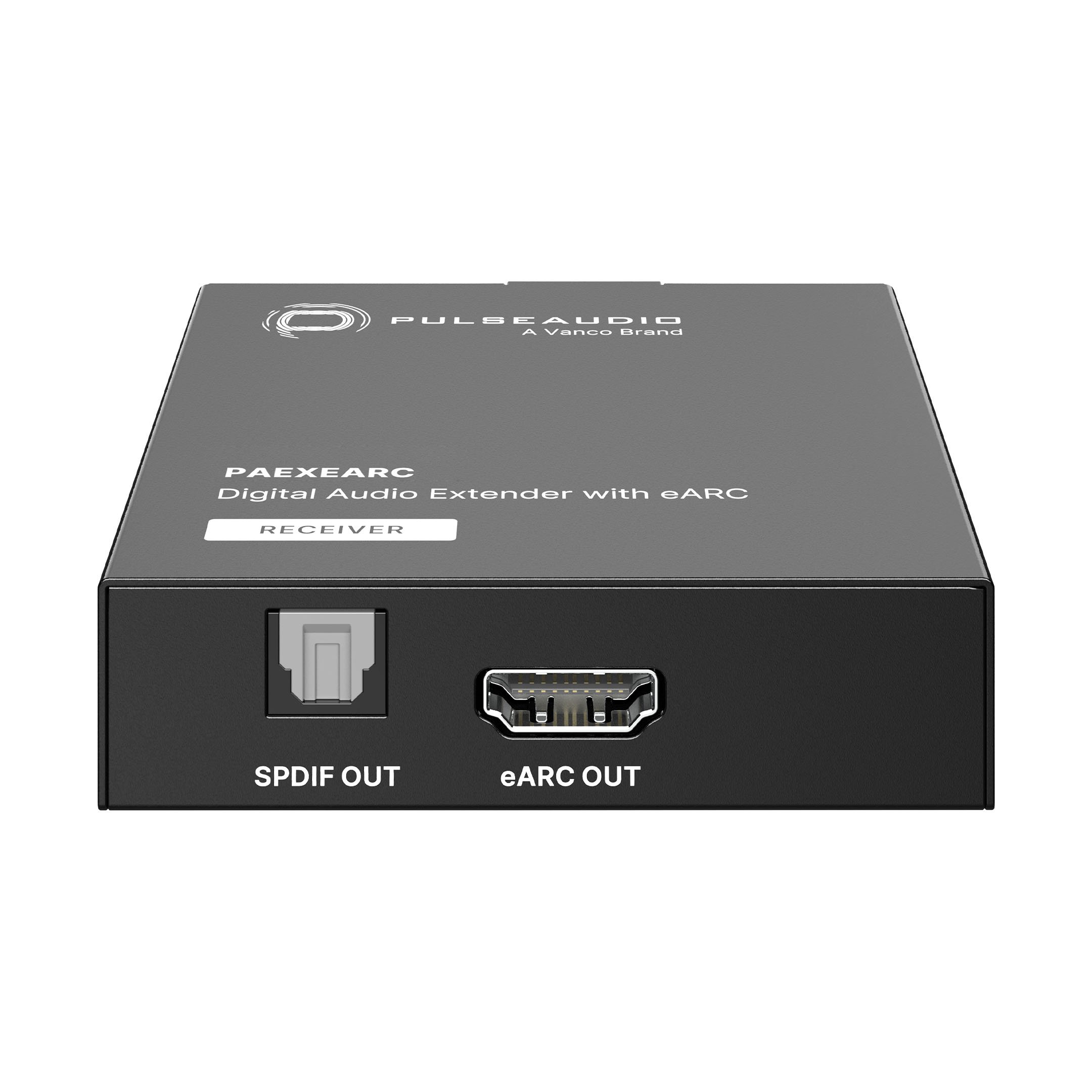Front of the receiver for the PulseAudio by Vanco PAEXEARC Digital Audio Extender with eARC.