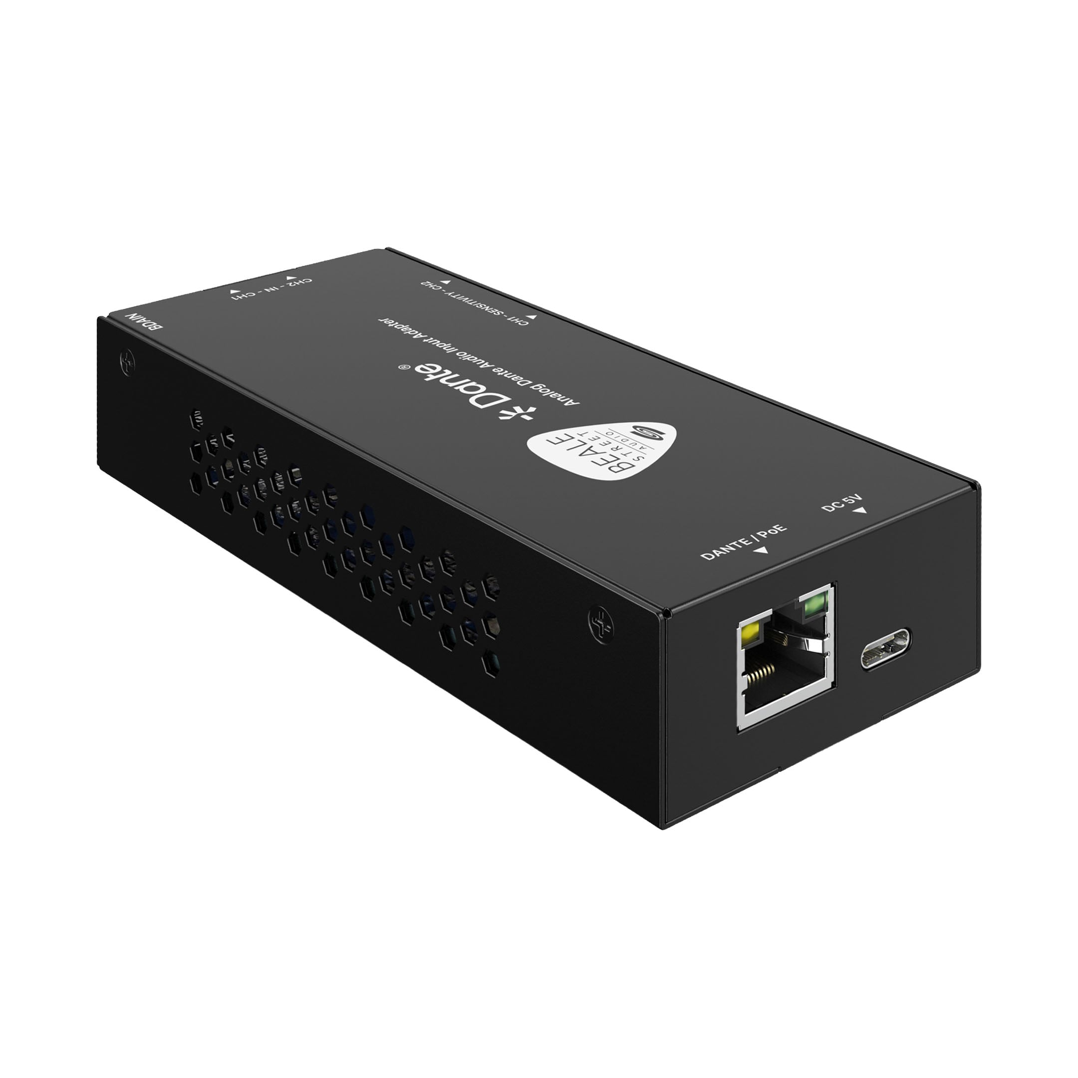 Analog Dante Audio Input Adapter - Left Angle