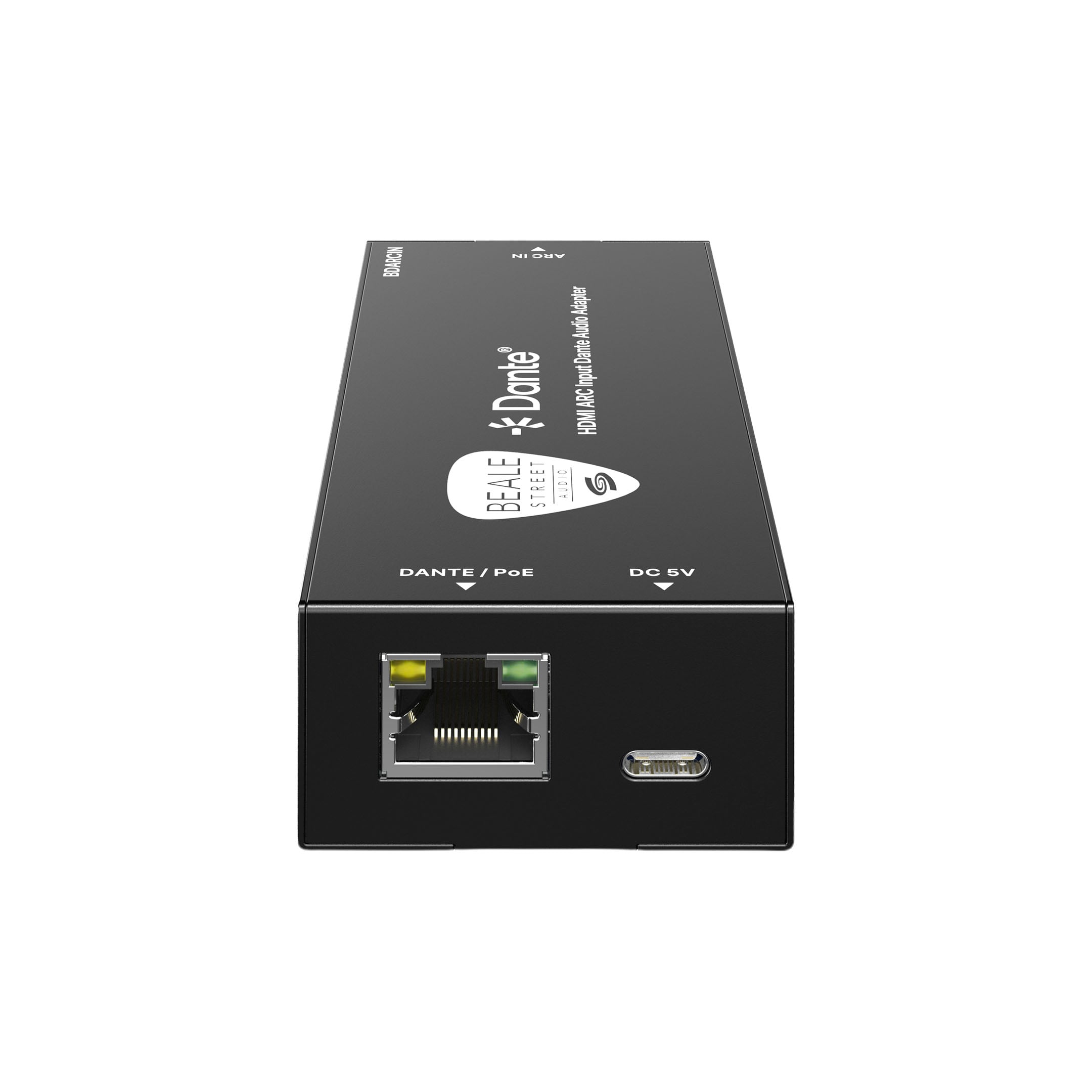 BDARCIN-left-straight Hdmi Arc Input Dante Audio Adapter - Left Angle